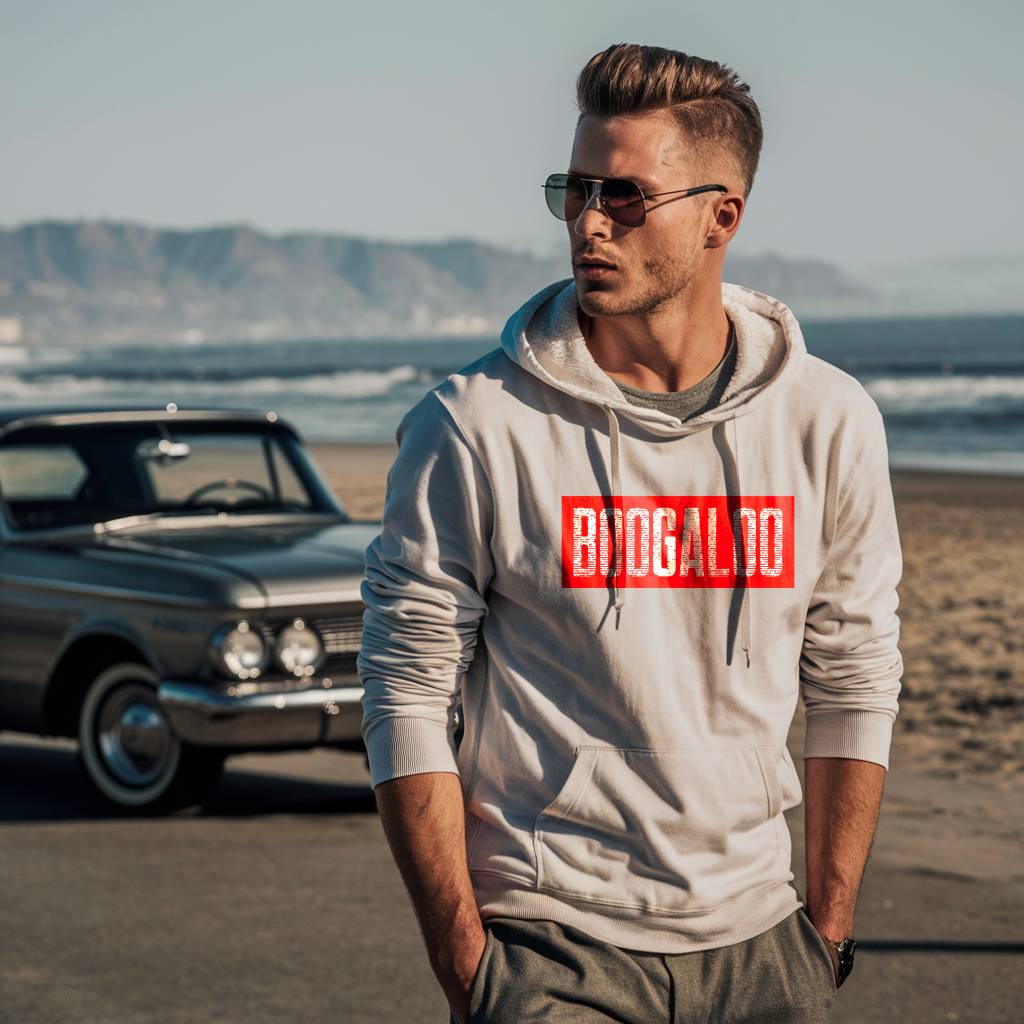 White Rectangular Red Logo Hoodie