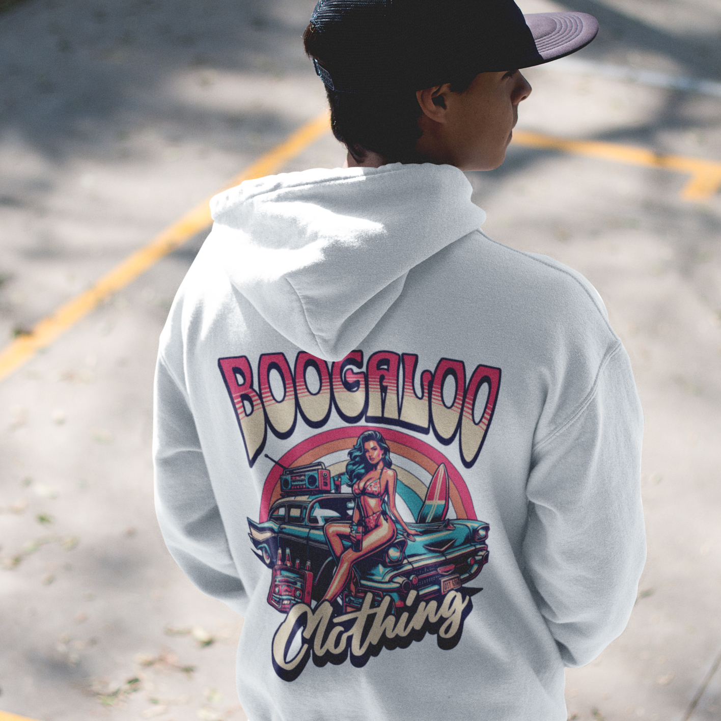 White Retro Print Boogaloo Hoodie