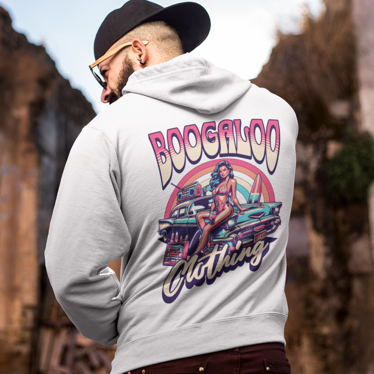 Grey Retro Print Boogaloo Hoodie