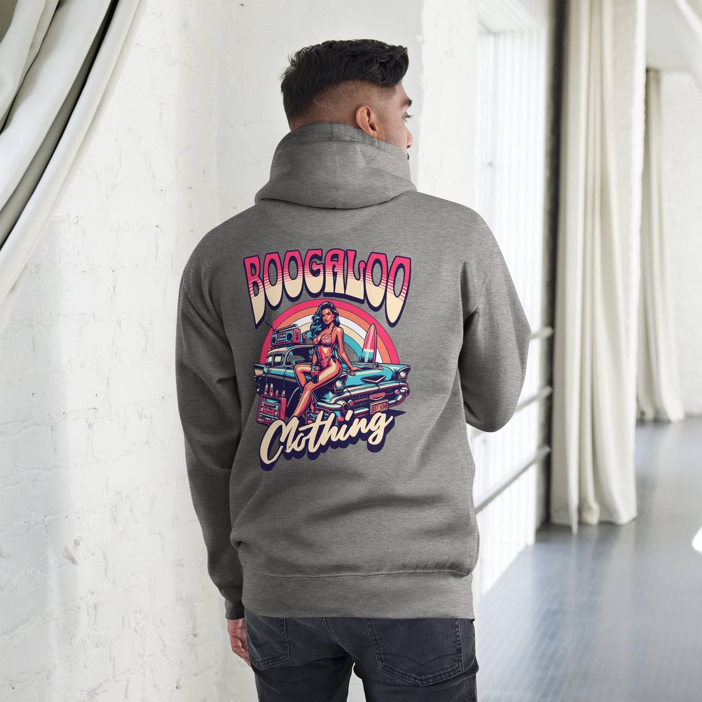 Grey Retro Print Boogaloo Hoodie