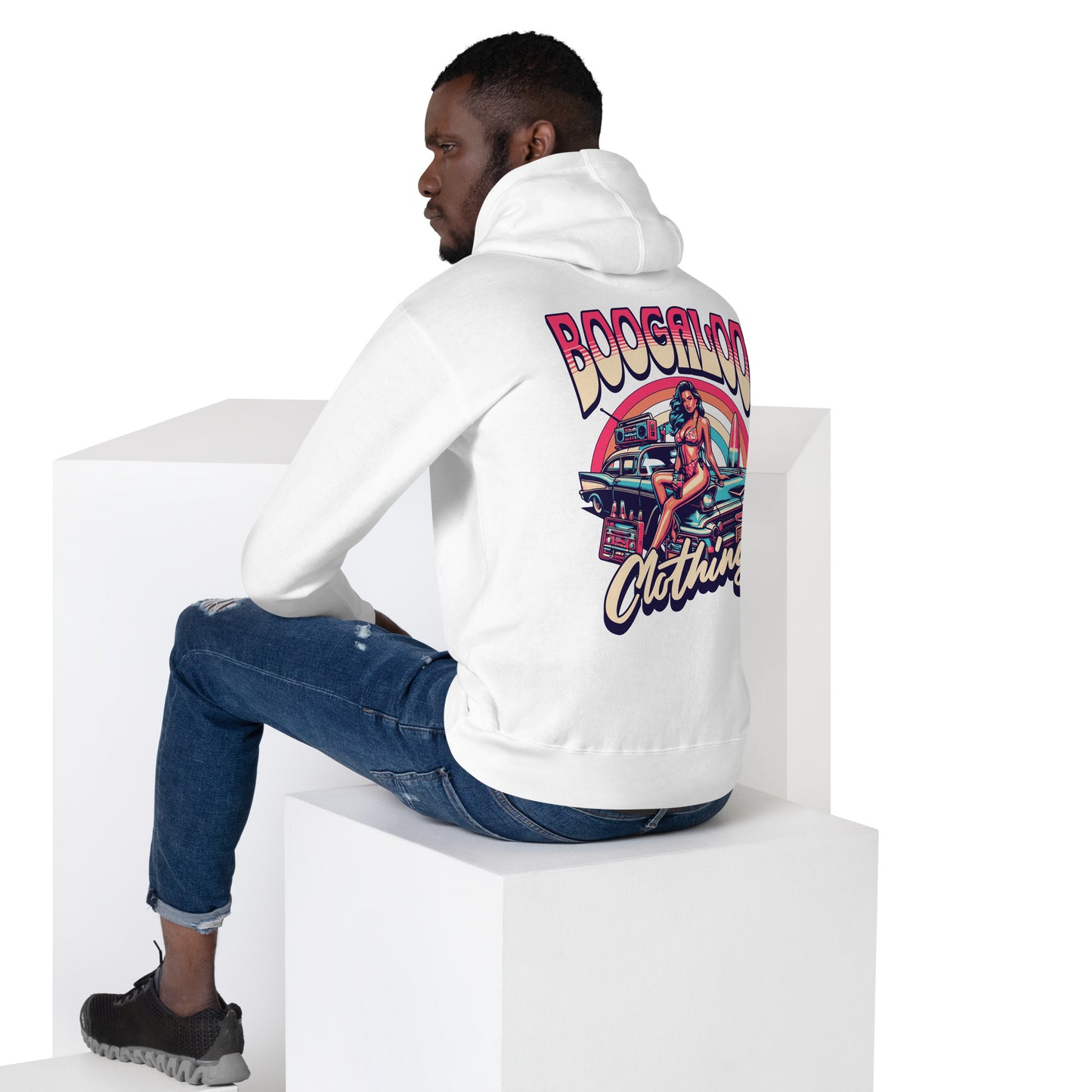 White Retro Print Boogaloo Hoodie