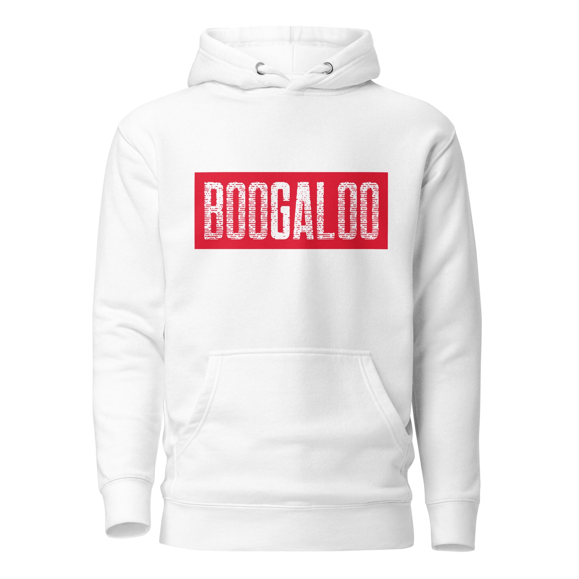 White Rectangular Red Logo Hoodie