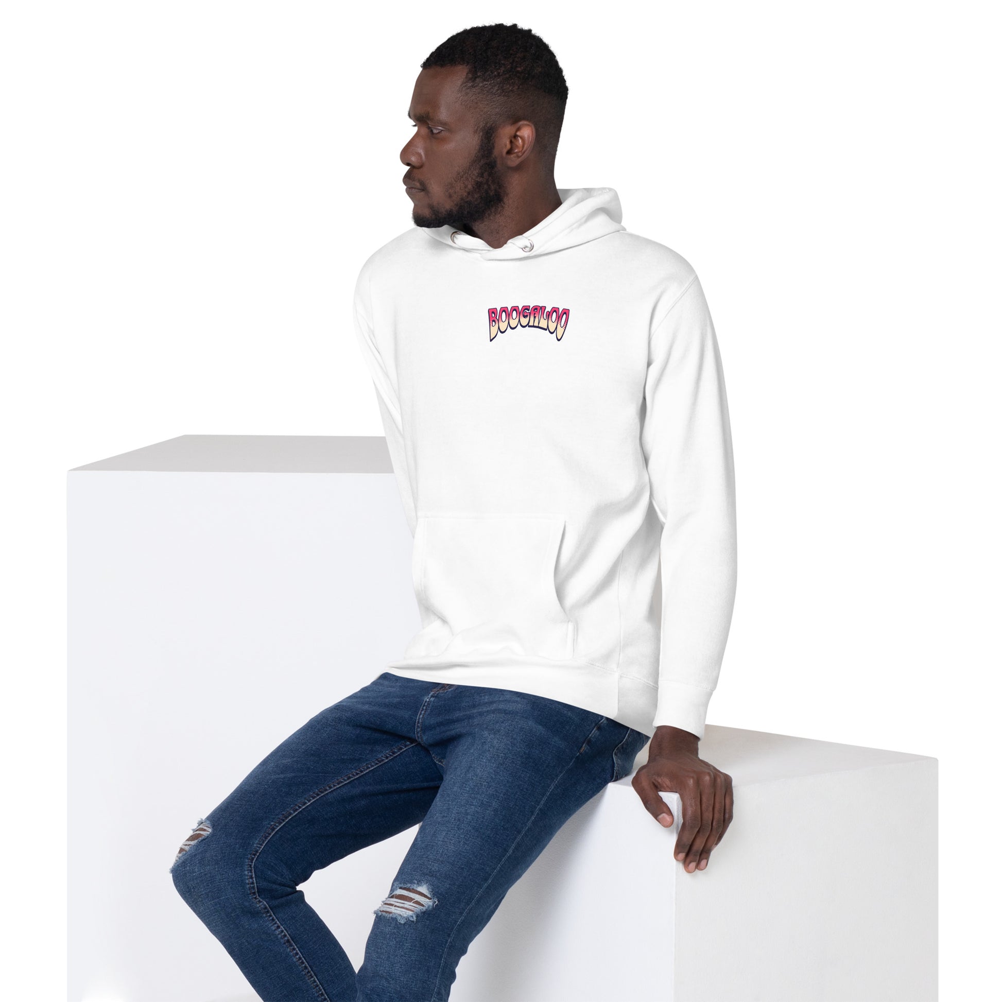 White Retro Print Boogaloo Hoodie